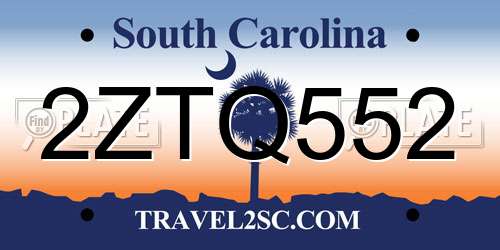 2ZTQ552 South Carolina License Plate