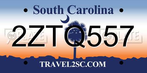 2ZTQ557 South Carolina License Plate