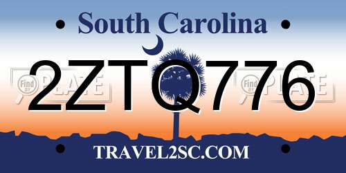 2ZTQ776 South Carolina License Plate