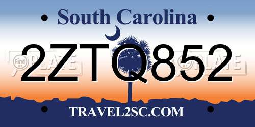 2ZTQ852 South Carolina License Plate