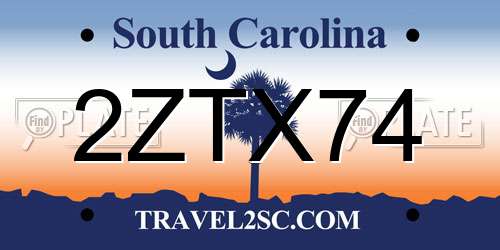 2ZTX74 South Carolina License Plate