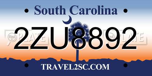 2ZU8892 South Carolina License Plate