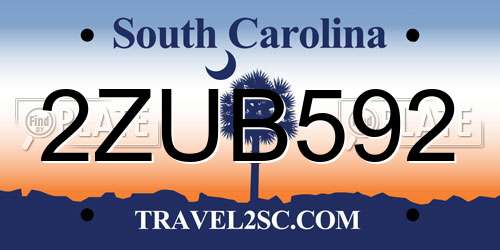 2ZUB592 South Carolina License Plate