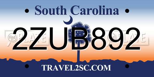 2ZUB892 South Carolina License Plate