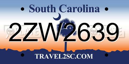2ZW2639 South Carolina License Plate