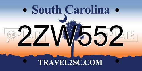 2ZW552 South Carolina License Plate