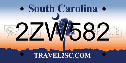 2ZW582 South Carolina License Plate