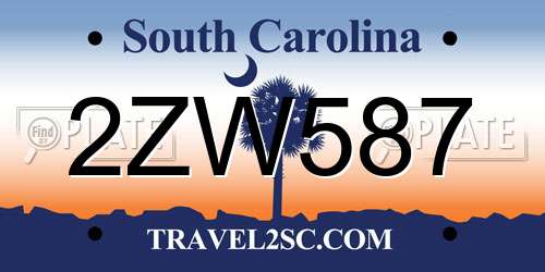 2ZW587 South Carolina License Plate