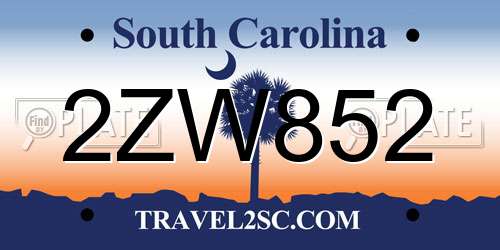 2ZW852 South Carolina License Plate