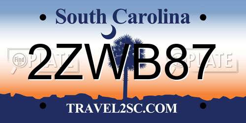 2ZWB87 South Carolina License Plate