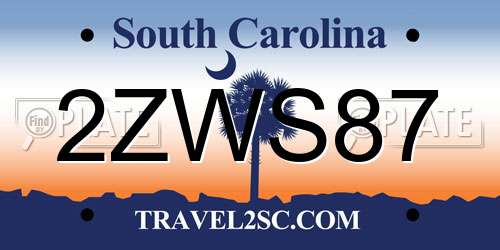2ZWS87 South Carolina License Plate