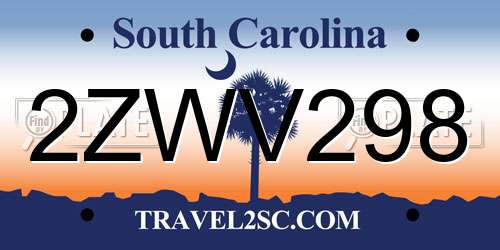 2ZWV298 South Carolina License Plate
