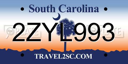 2ZYL993 South Carolina License Plate