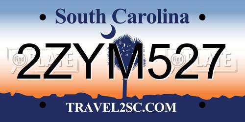 2ZYM527 South Carolina License Plate