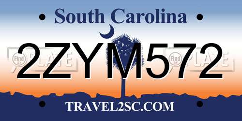 2ZYM572 South Carolina License Plate