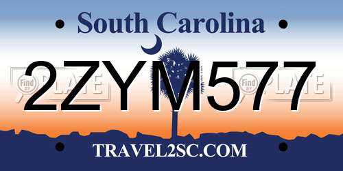 2ZYM577 South Carolina License Plate