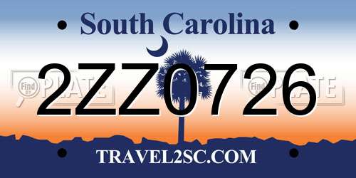 2ZZ0726 South Carolina License Plate
