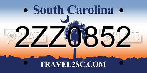 2ZZ0852 South Carolina License Plate