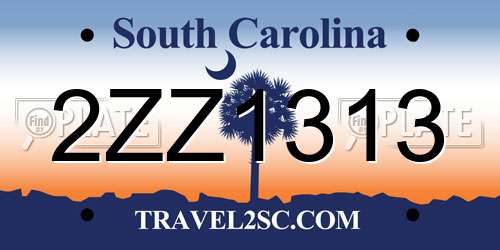 2ZZ1313 South Carolina License Plate