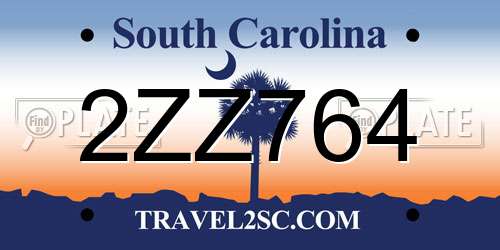 2ZZ764 South Carolina License Plate