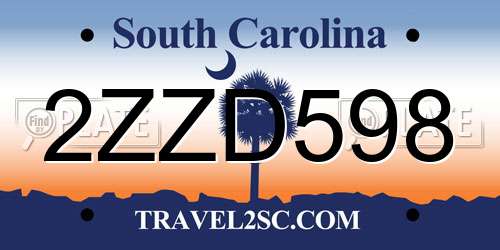 2ZZD598 South Carolina License Plate