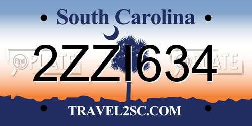 2ZZI634 South Carolina License Plate