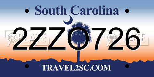 2ZZO726 South Carolina License Plate