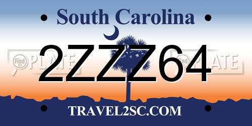2ZZZ64 South Carolina License Plate