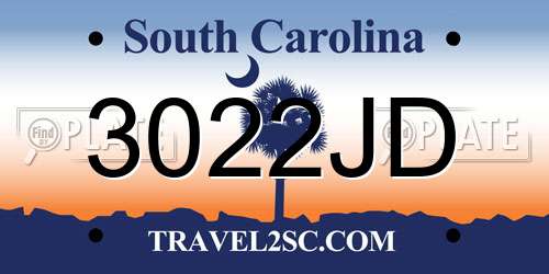 3022JD South Carolina License Plate