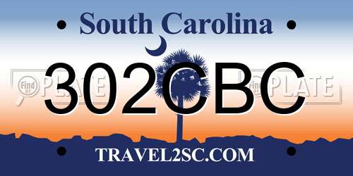 302CBC South Carolina License Plate