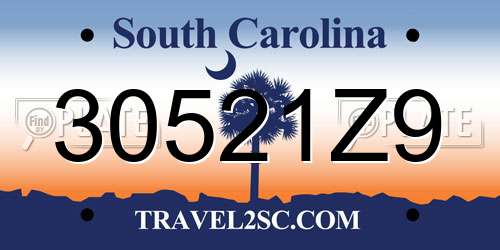 30521Z9 South Carolina License Plate