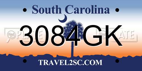 3084GK South Carolina License Plate