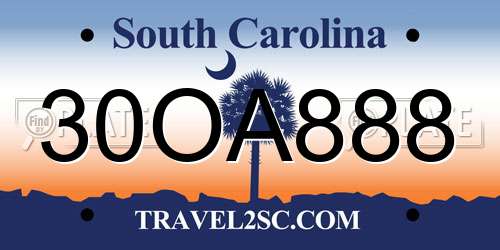 30OA888 South Carolina License Plate