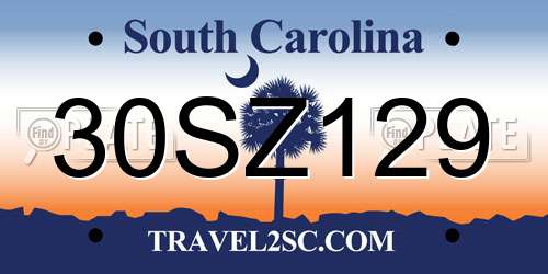 30SZ129 South Carolina License Plate
