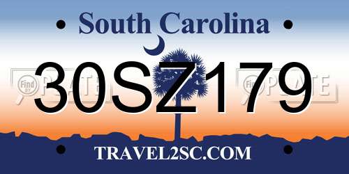 30SZ179 South Carolina License Plate