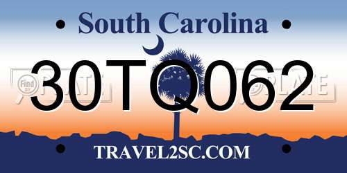 30TQ062 South Carolina License Plate