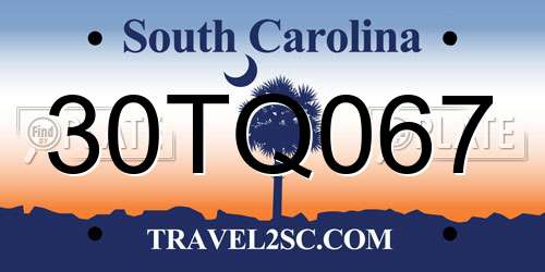 30TQ067 South Carolina License Plate