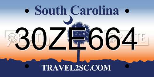 30ZE664 South Carolina License Plate