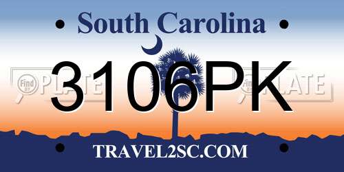 3106PK South Carolina License Plate
