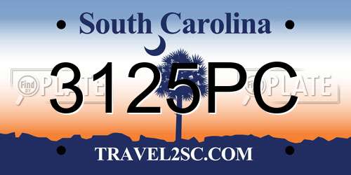 3125PC South Carolina License Plate