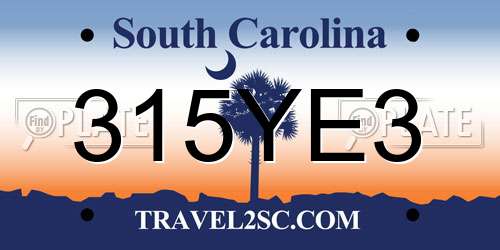 315YE3 South Carolina License Plate