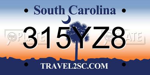 315YZ8 South Carolina License Plate