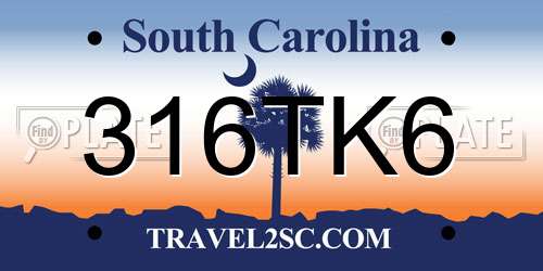 316TK6 South Carolina License Plate