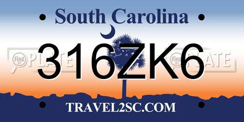 316ZK6 South Carolina License Plate