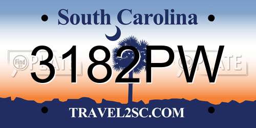 3182PW South Carolina License Plate