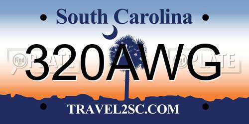 320AWG South Carolina License Plate