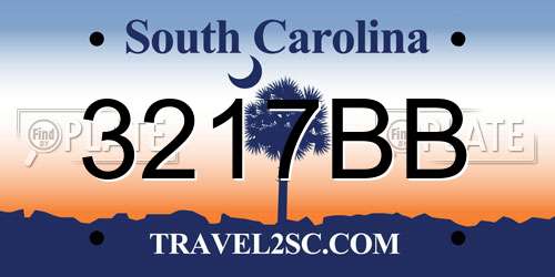 3217BB South Carolina License Plate