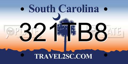 321TB8 South Carolina License Plate