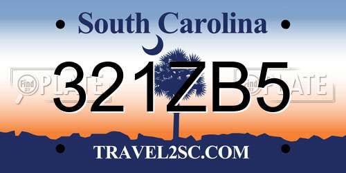 321ZB5 South Carolina License Plate