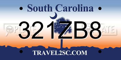 321ZB8 South Carolina License Plate